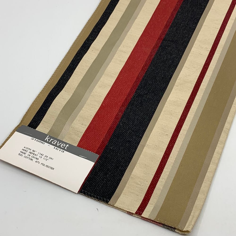NWT Kravet Beige Red Black Striped Cotton Blend Fabric Sample/Remnant Crafts